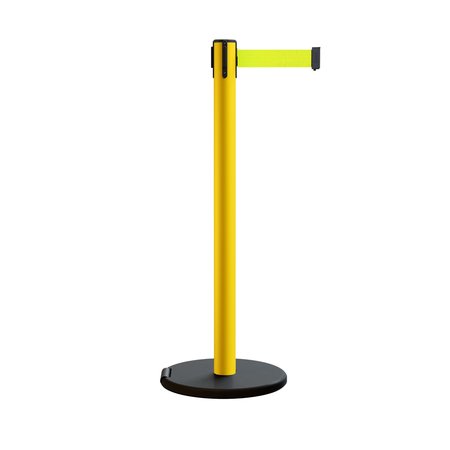 MONTOUR LINE Retractable Belt Rolling Stanchion, 2.5ft Yellow Post  7.5ft Fl.Yel MSE630-YW-FYW-75